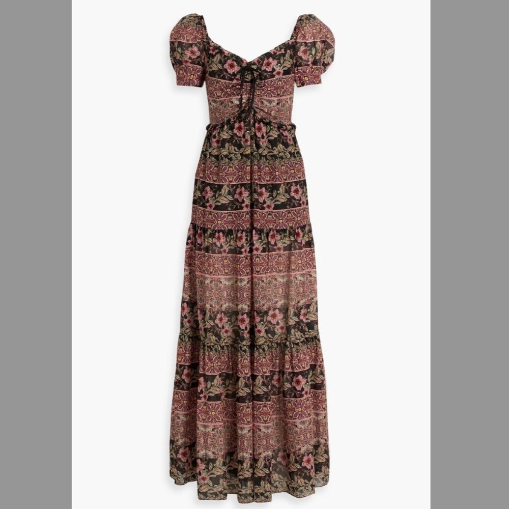Alice & Olivia rose Andrea tiered cotton and silk-blend maxi dress -- NWT size 2